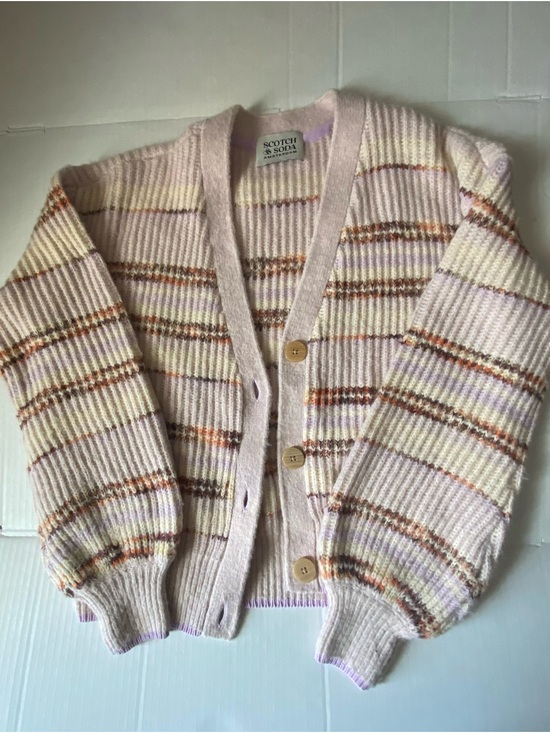Scotch & Soda Jackets & Blazers - Scotch & Soda Pale Pink Striped Ribbed Button Cardigan